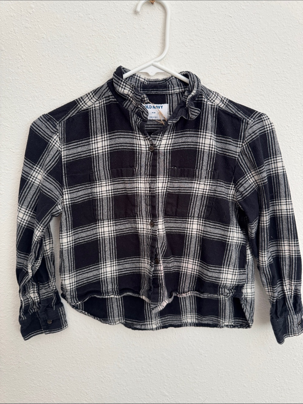 Old Navy Black and White Plaid Button-Down Shirt